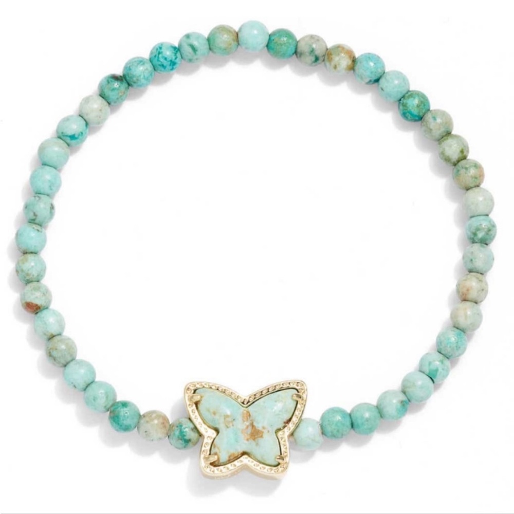 NWT Kendra Scott Beaded Lillia Gold Stretch Bracelet in Sea Green Chrysocolla - Picture 1 of 9
